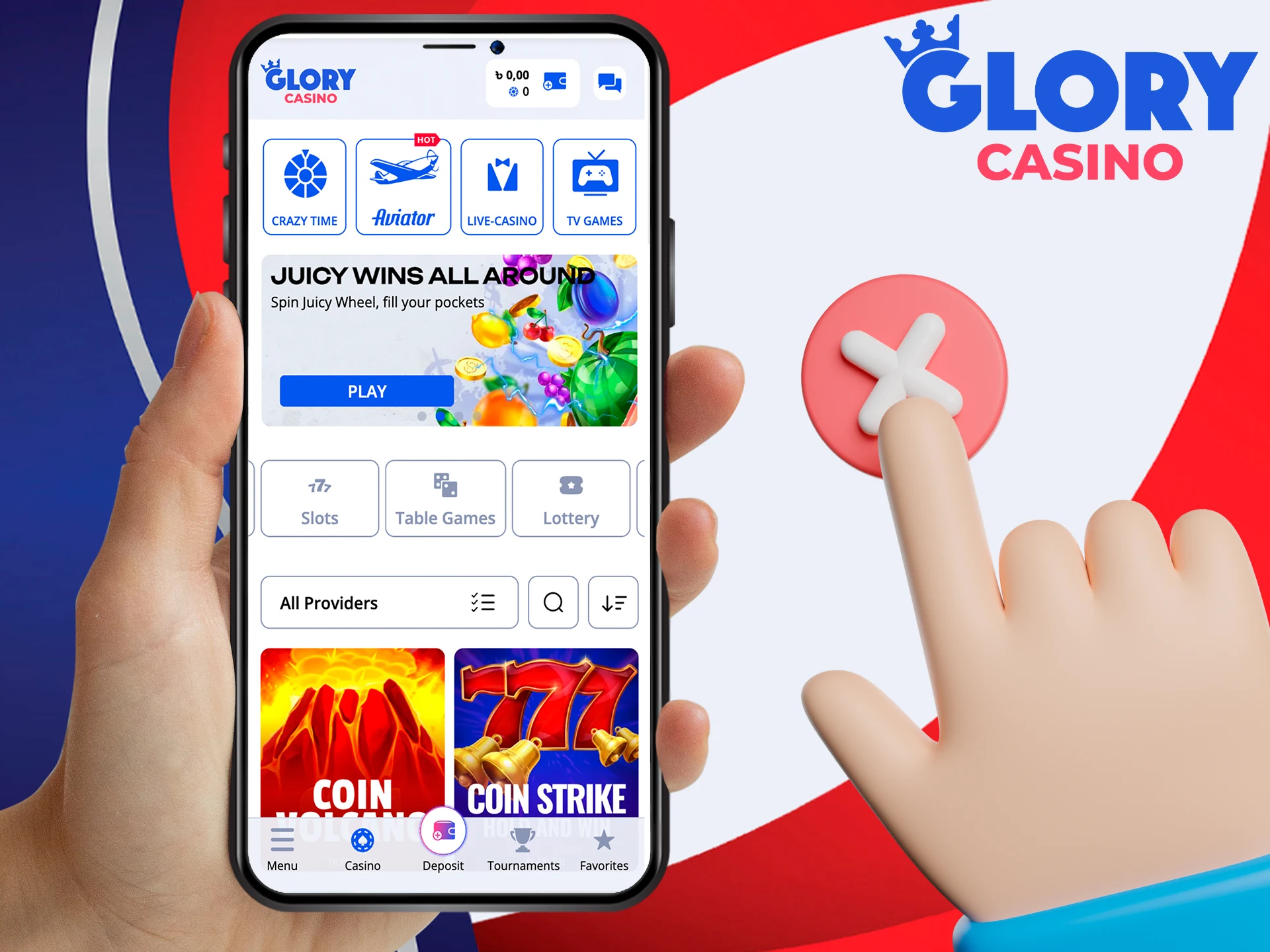 Guide on how to remove the Glory Casino app from your device.