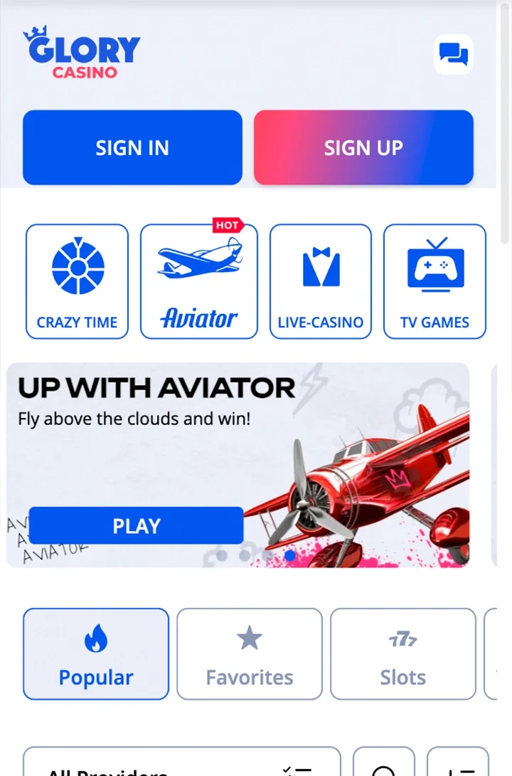 Install the Glory Casino application on your Android or iOS device.