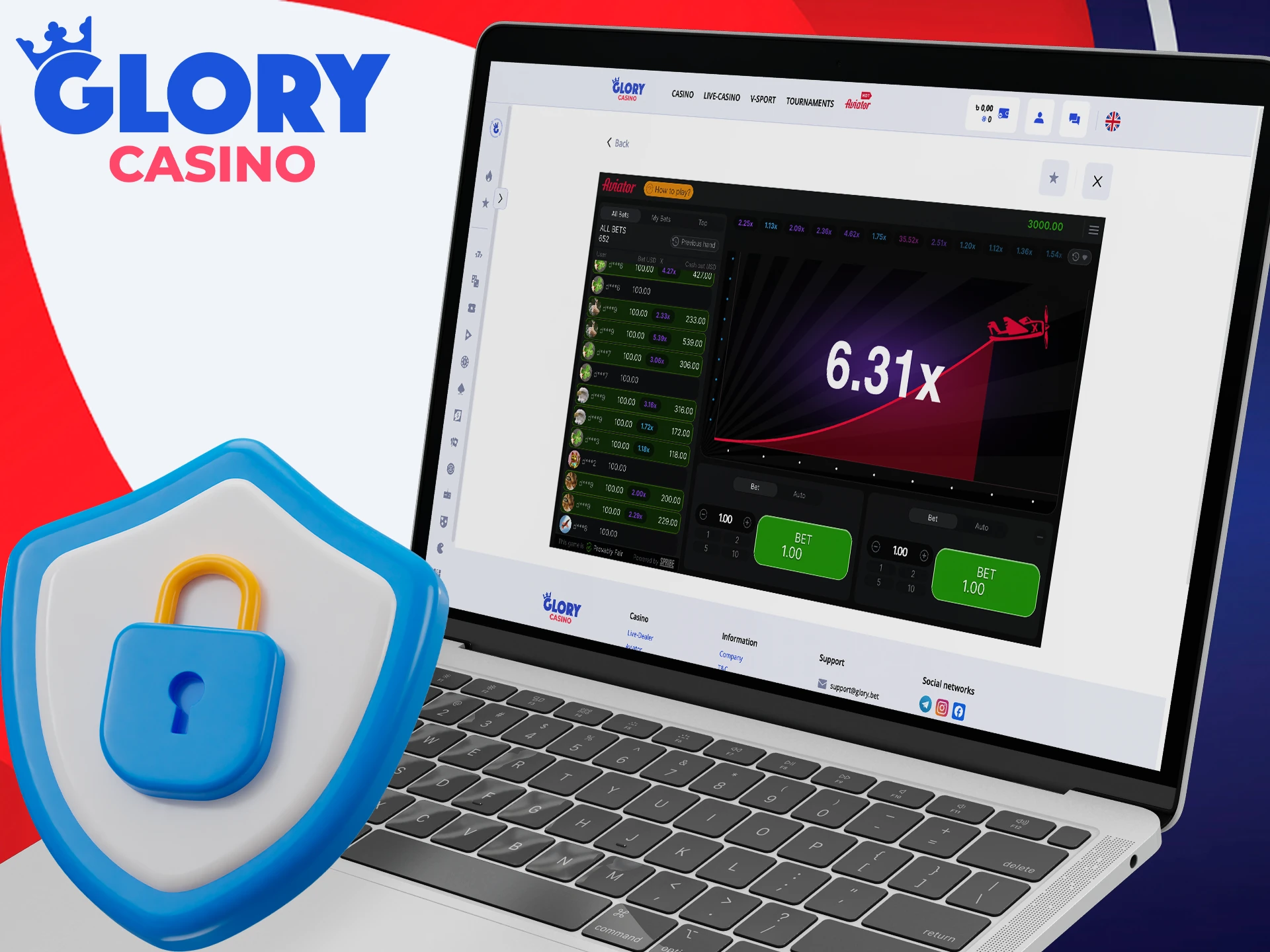 Glory Casino ensures a secure, hack-proof environment for Aviator.