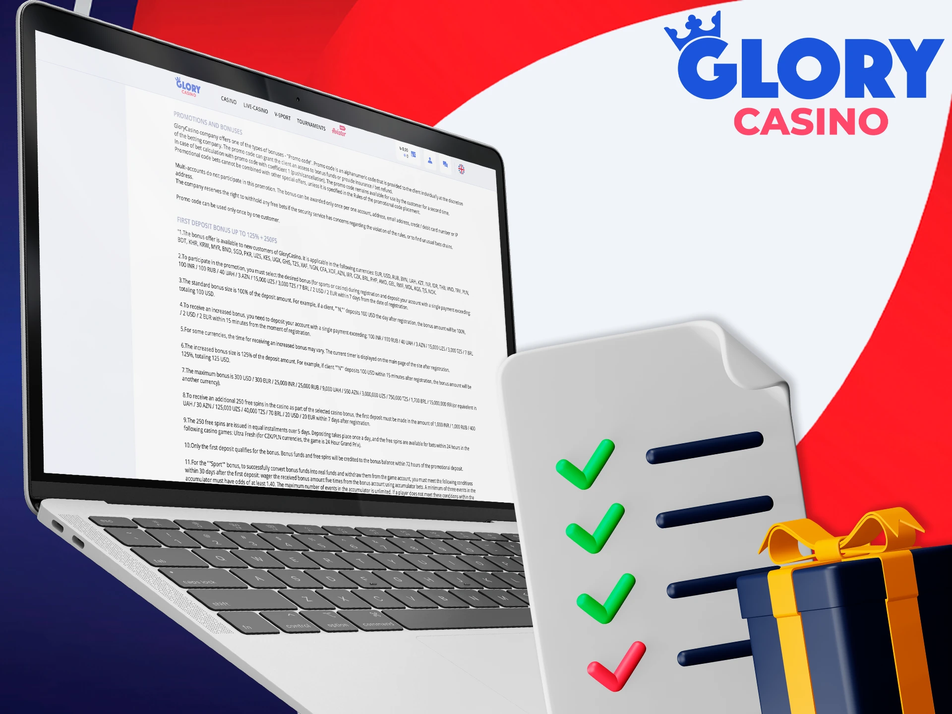 Review and accept the official terms and conditions of Glory Casino.