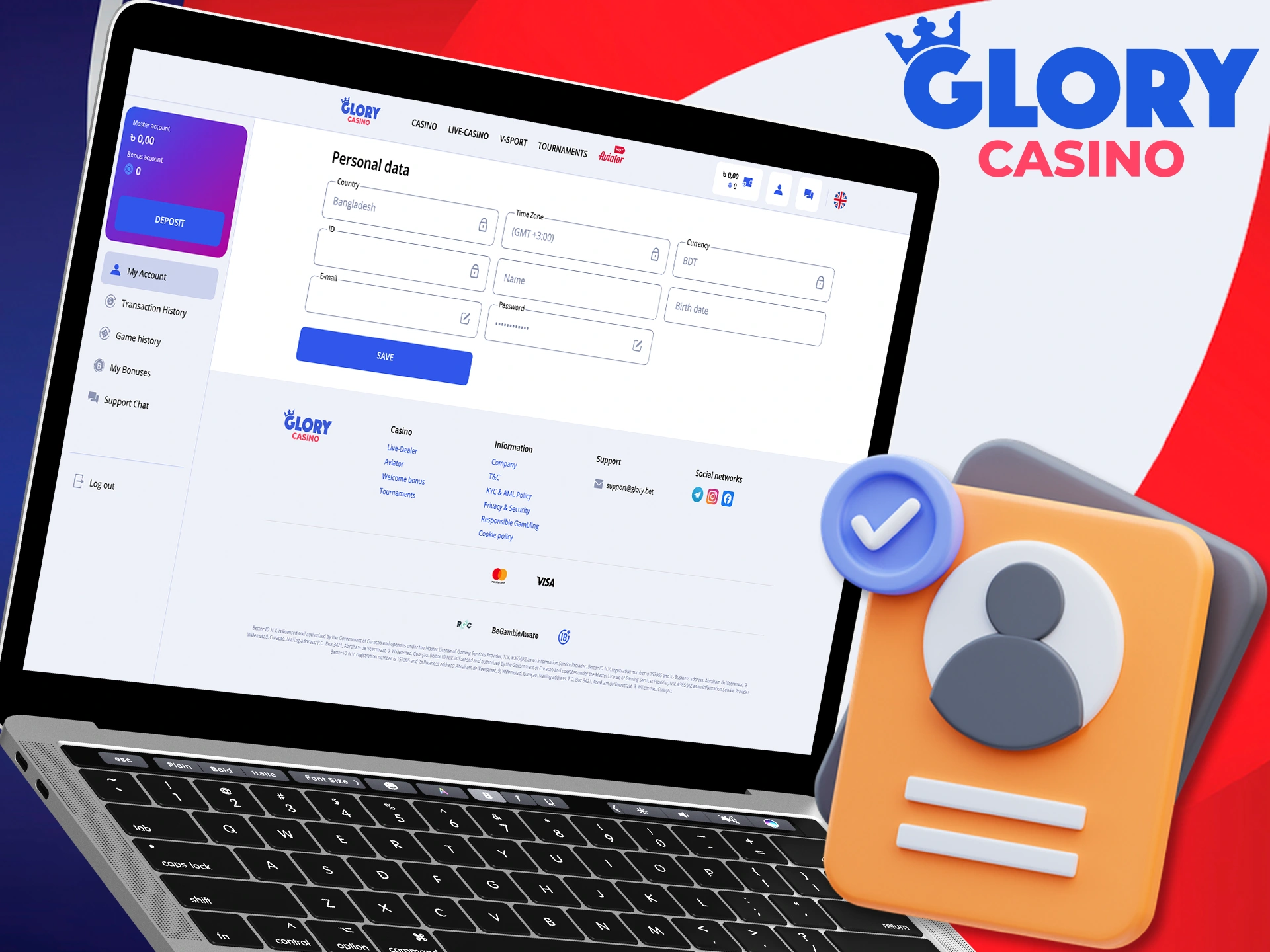 Complete your verification and start enjoying your experience at Glory Casino.