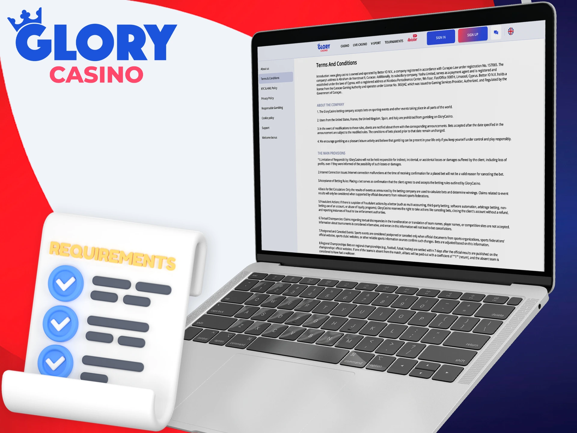 Review the essential requirements for opening a Glory Casino account.