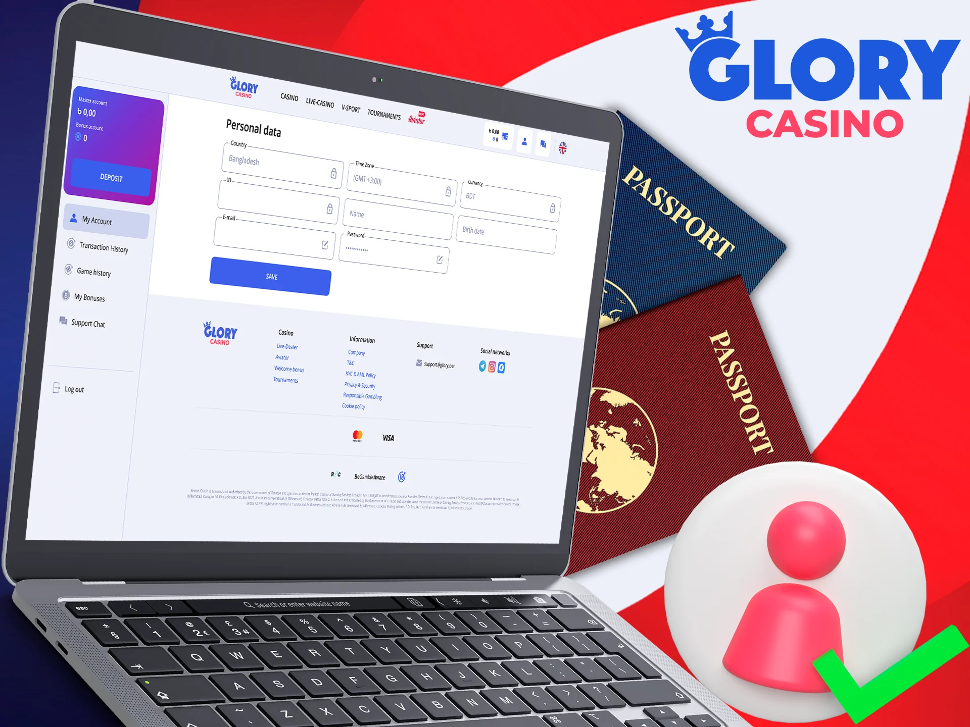 Complete your Glory Casino verification to unlock all gaming features.