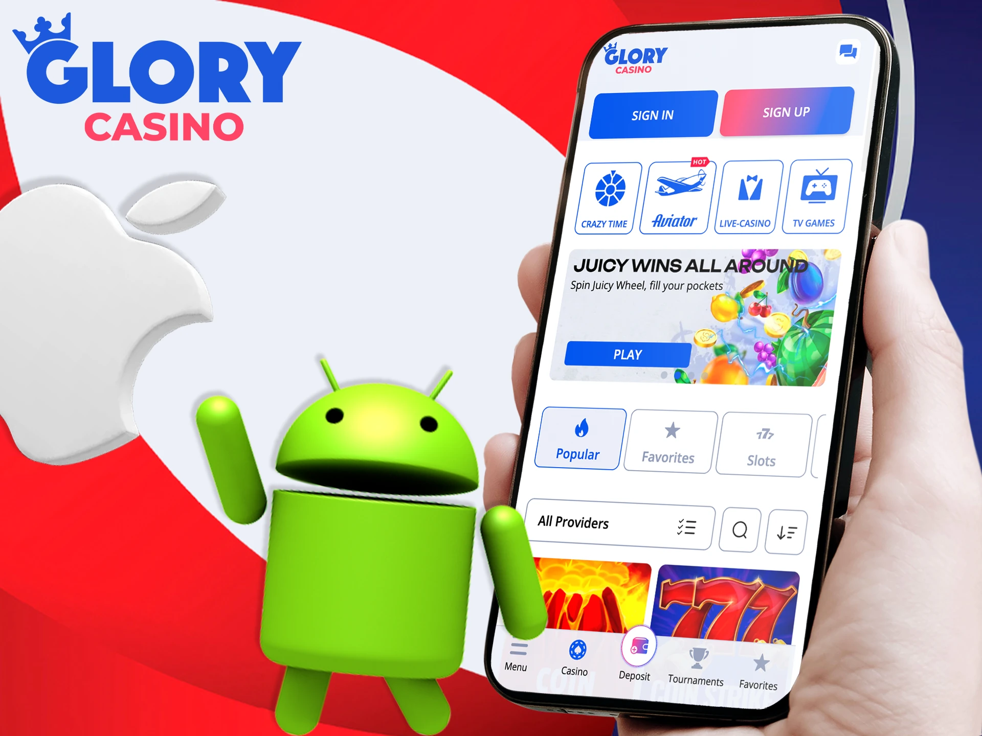 Experience the Glory Casino app on your mobile device today.