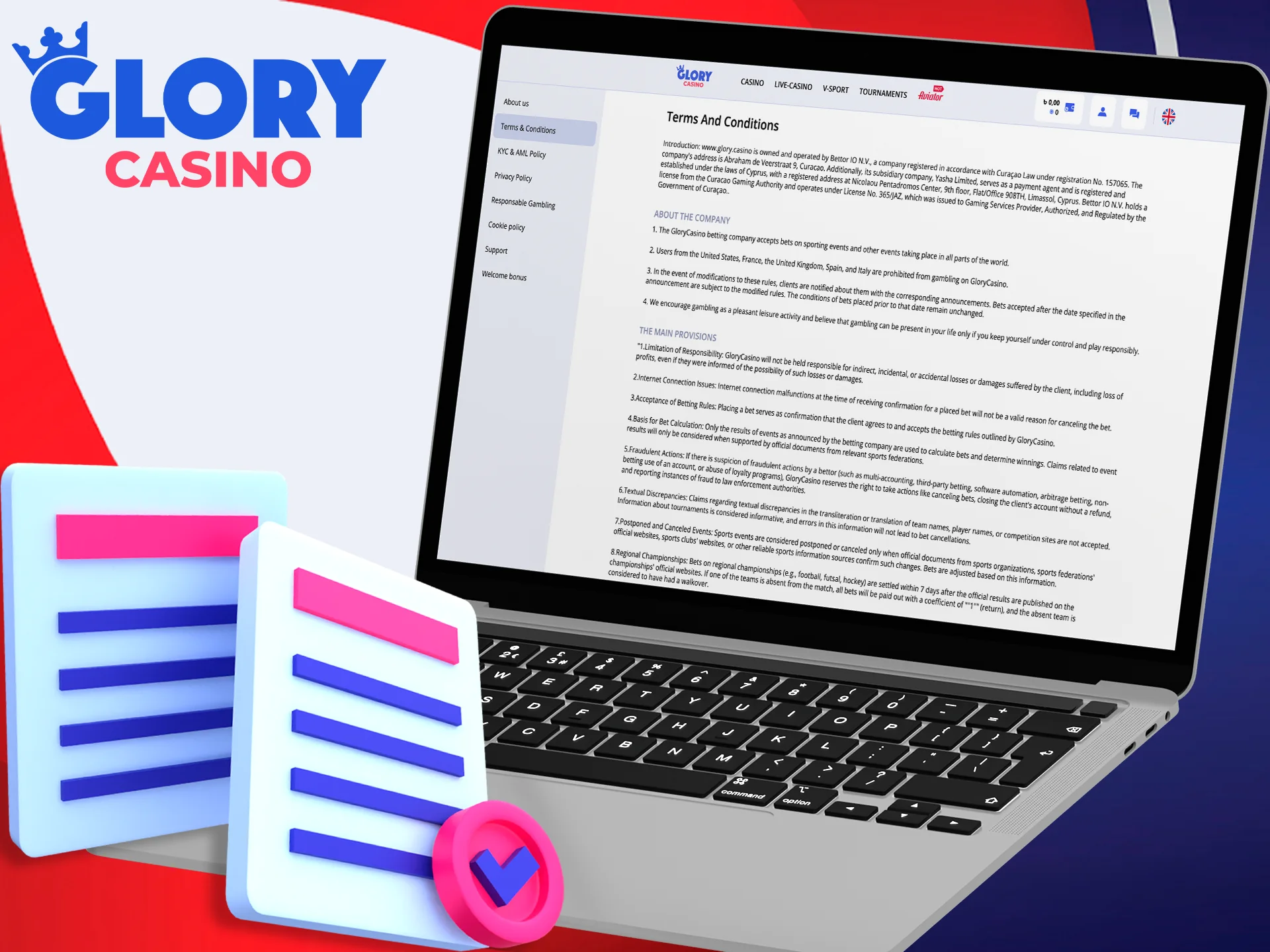 Take a moment to review the general terms and conditions of Glory Casino.
