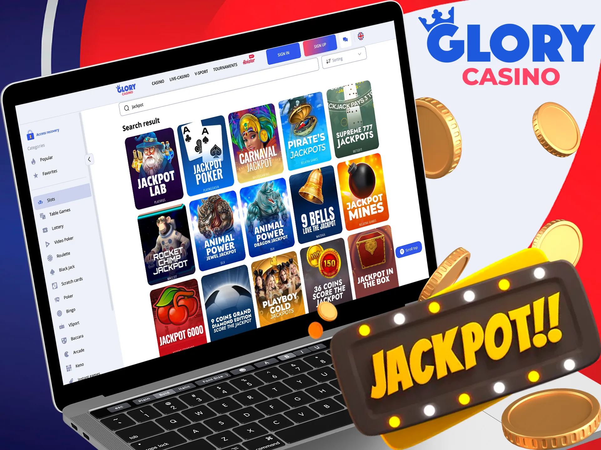 Massive payouts are waiting for you in Glory Casino's Jackpot section.