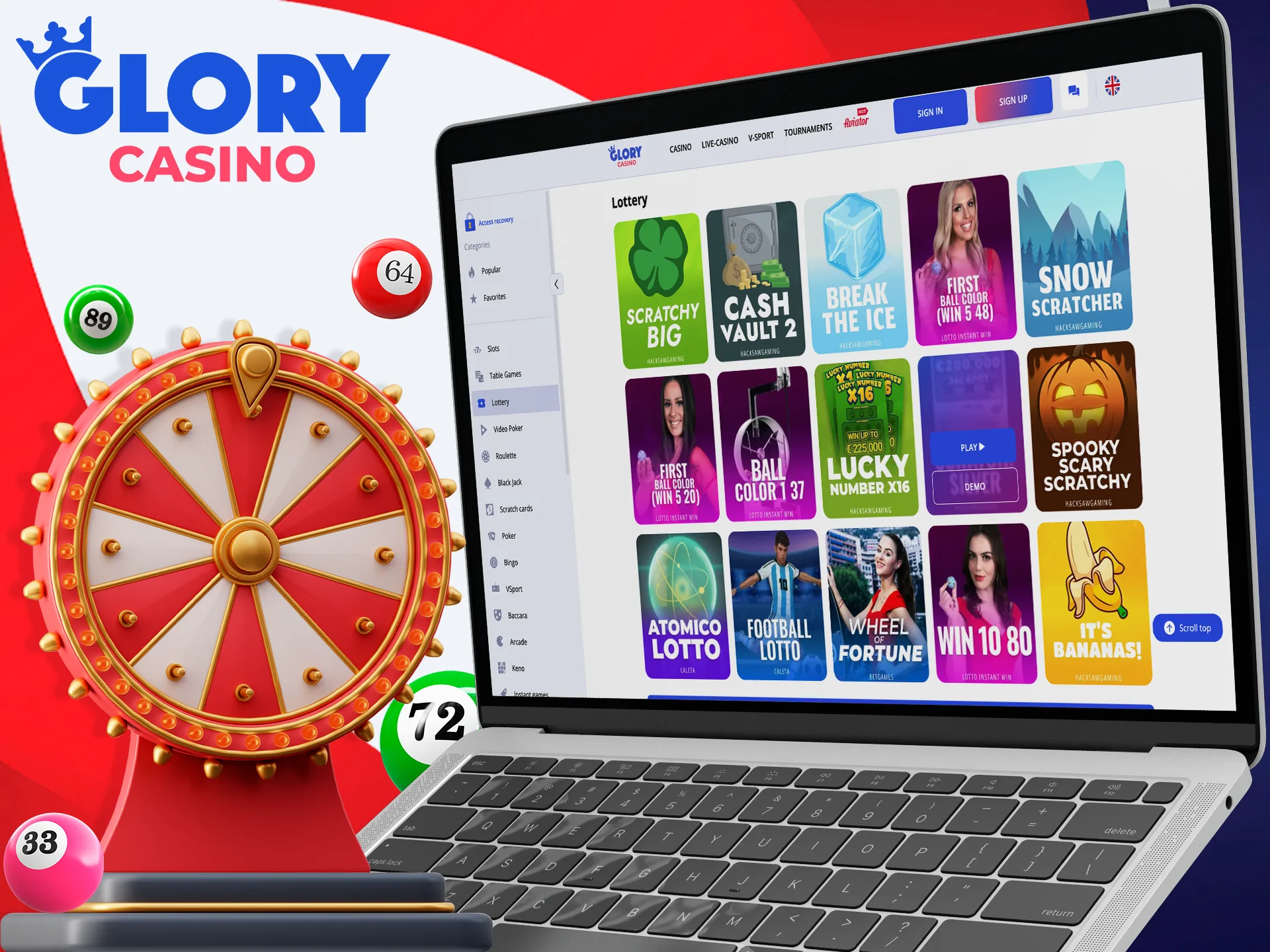 Try your luck and find a winning ticket in the Glory Casino lotteries.