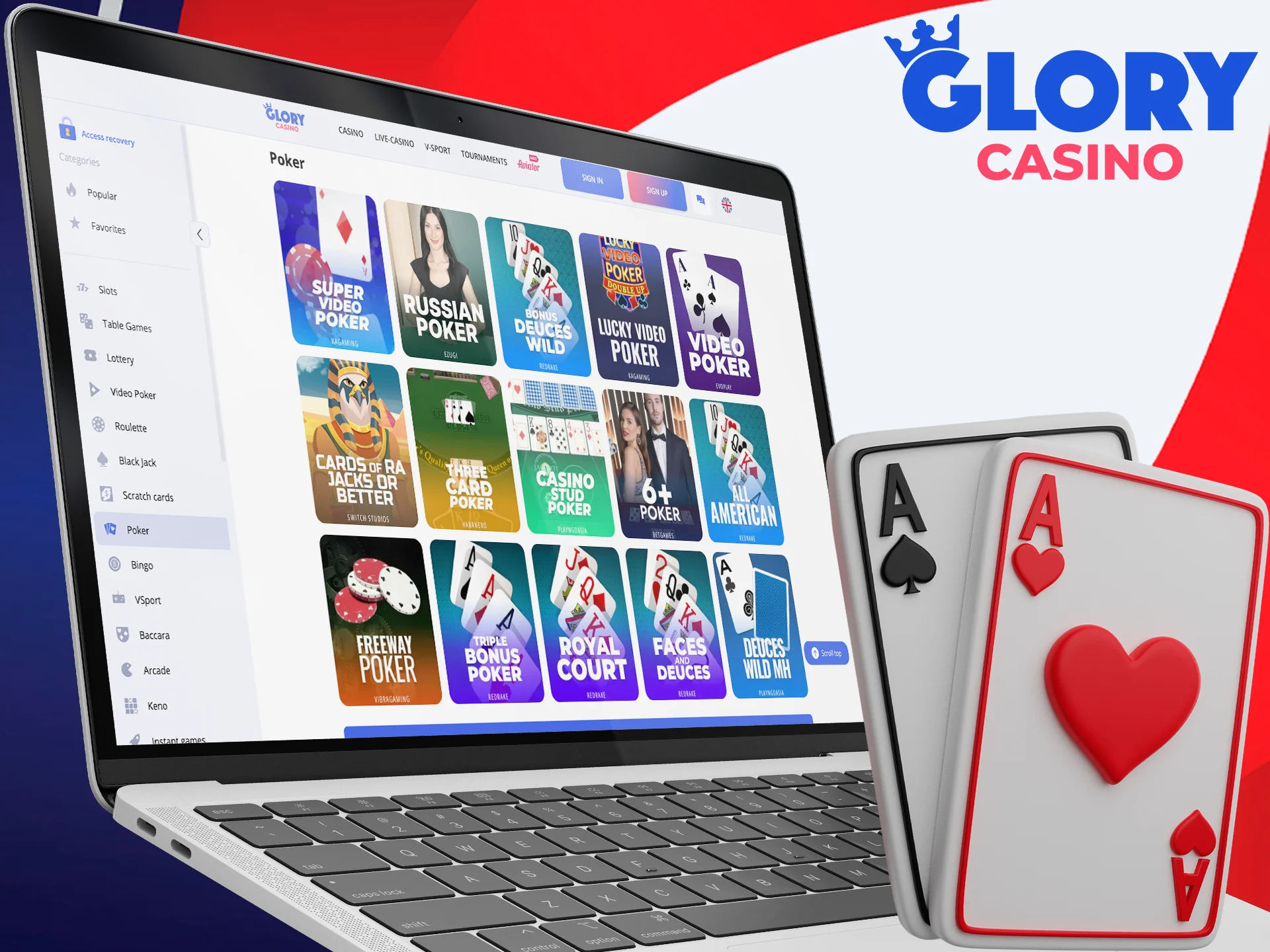 Build the winning hand and dominate the table at Glory Casino.