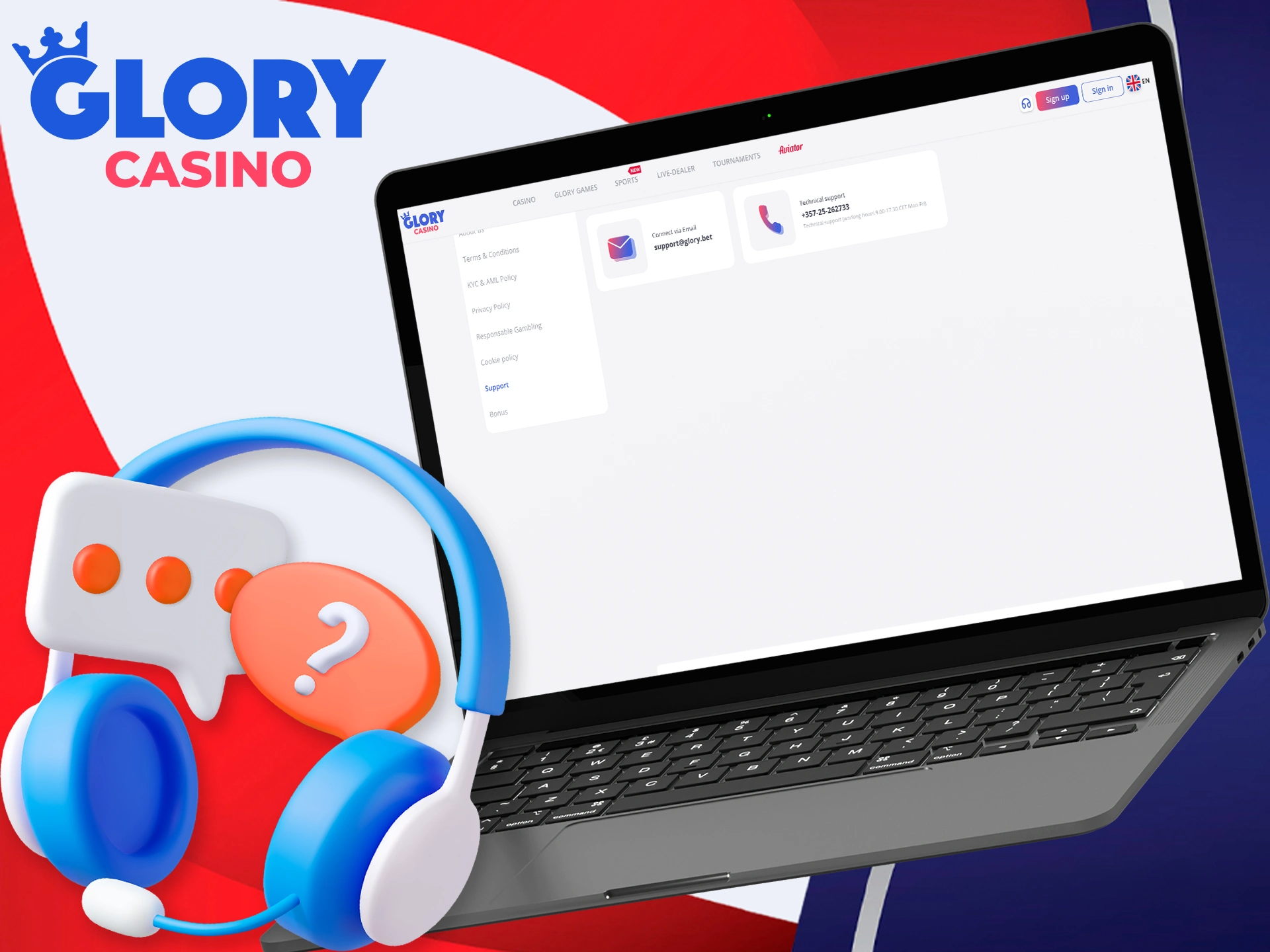 Get in touch with our support team, and the Glory Casino staff will resolve your issue promptly.