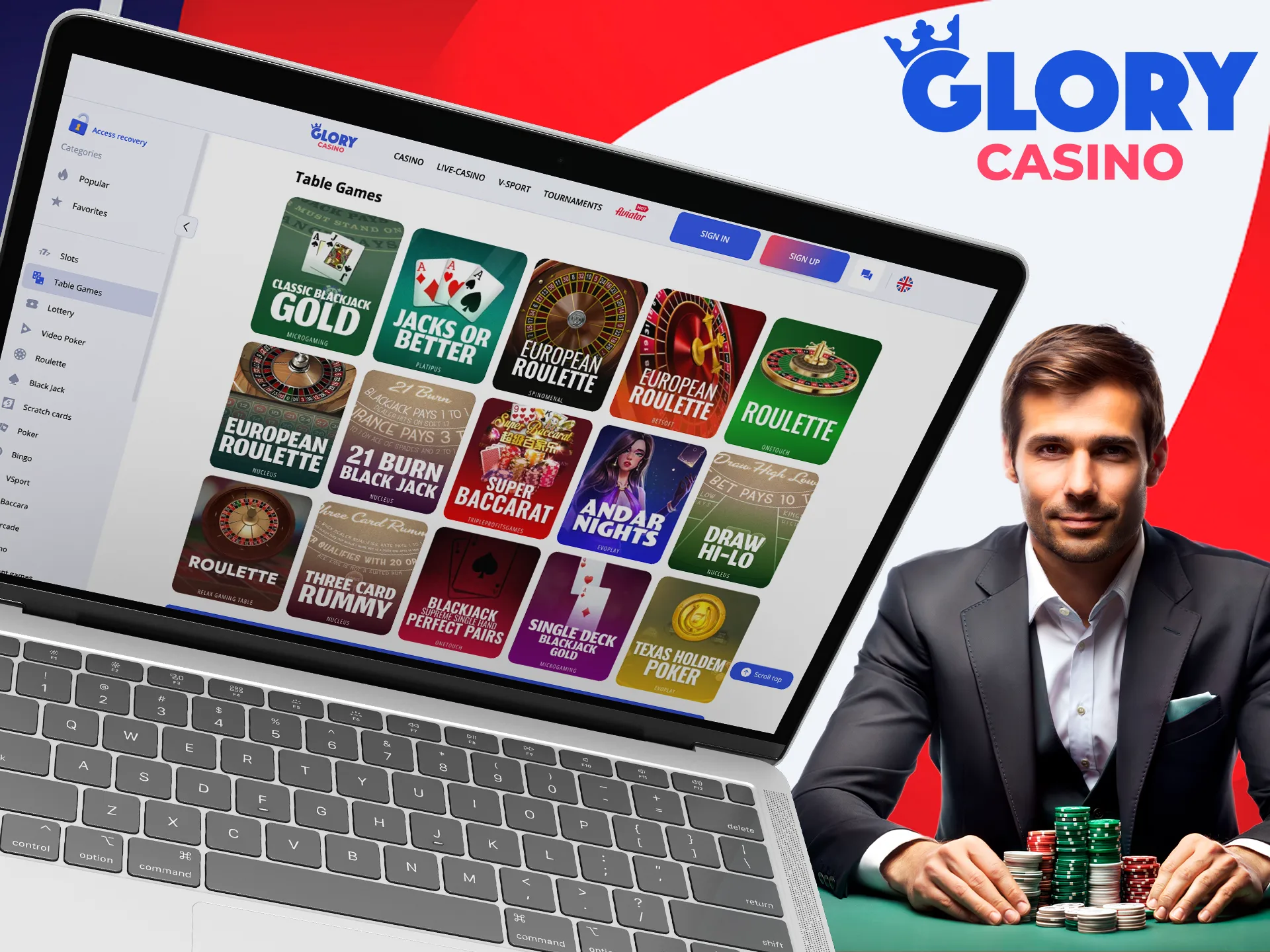 Test your strategy and luck with Glory Casino Table Games.