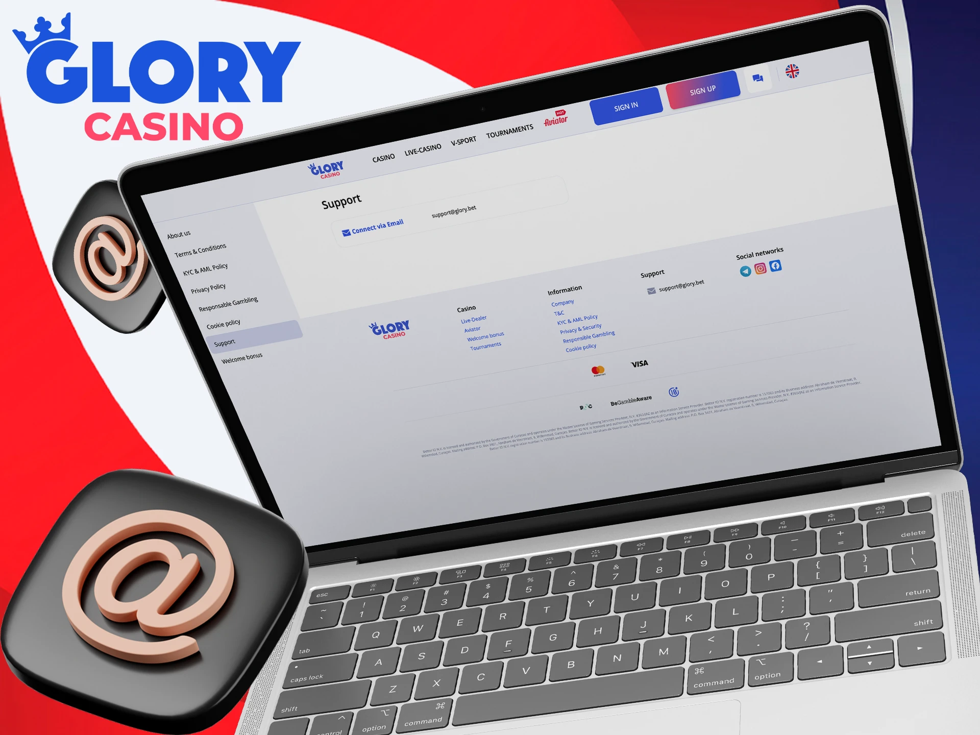 Reach out to the Glory Casino team via email for further assistance.