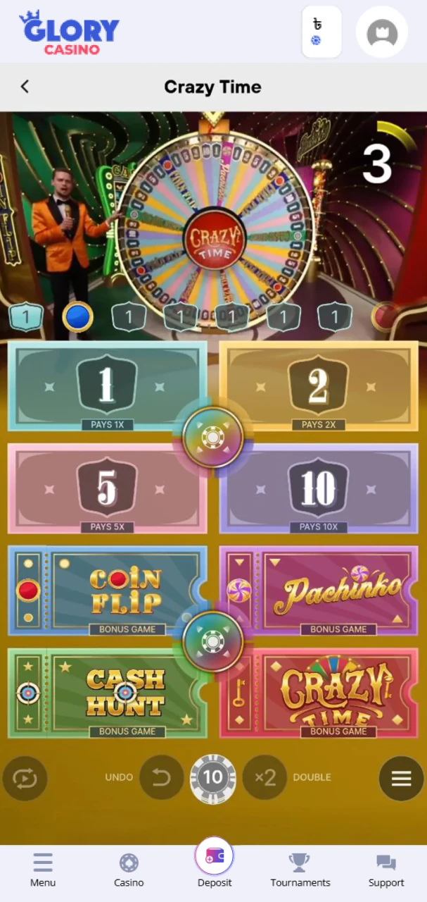 Set your bet and jump into the action at Glory Casino.