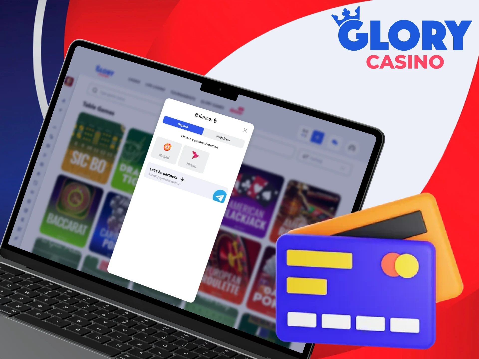 Easily manage your deposits and withdrawals at Glory Casino.