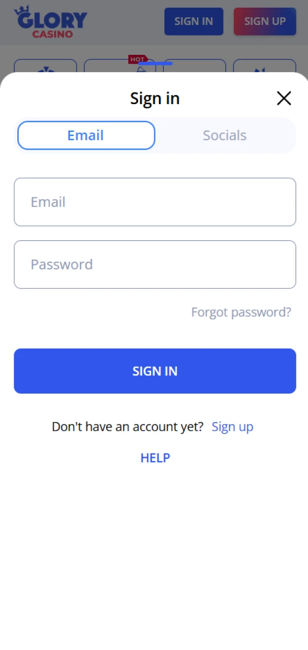 Sign in to your Glory Casino profile to begin your gaming session.