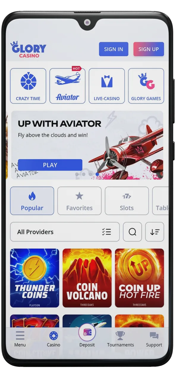 Using an Android device? Launch your browser and enter the official Glory Casino URL in the address bar.