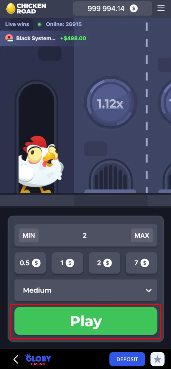 Take control and guide the chicken to victory in Chicken Road at Glory Casino.