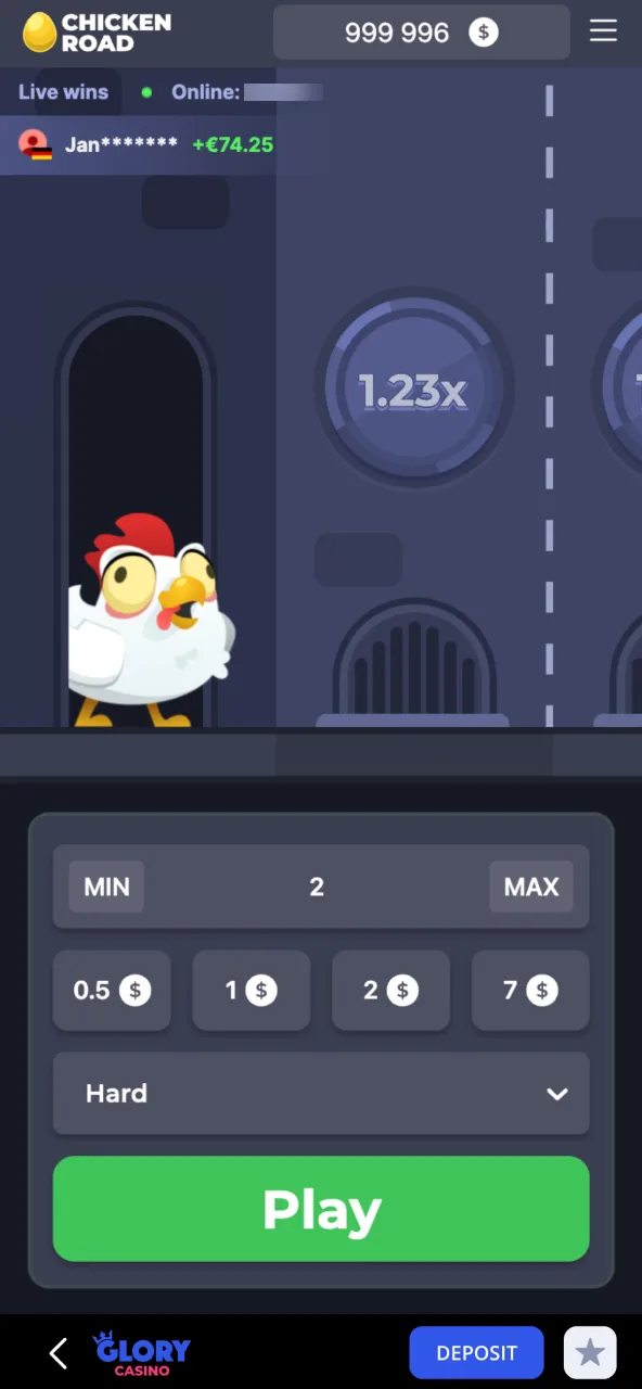 Advancing to a new level in Chicken Road at Glory Casino.