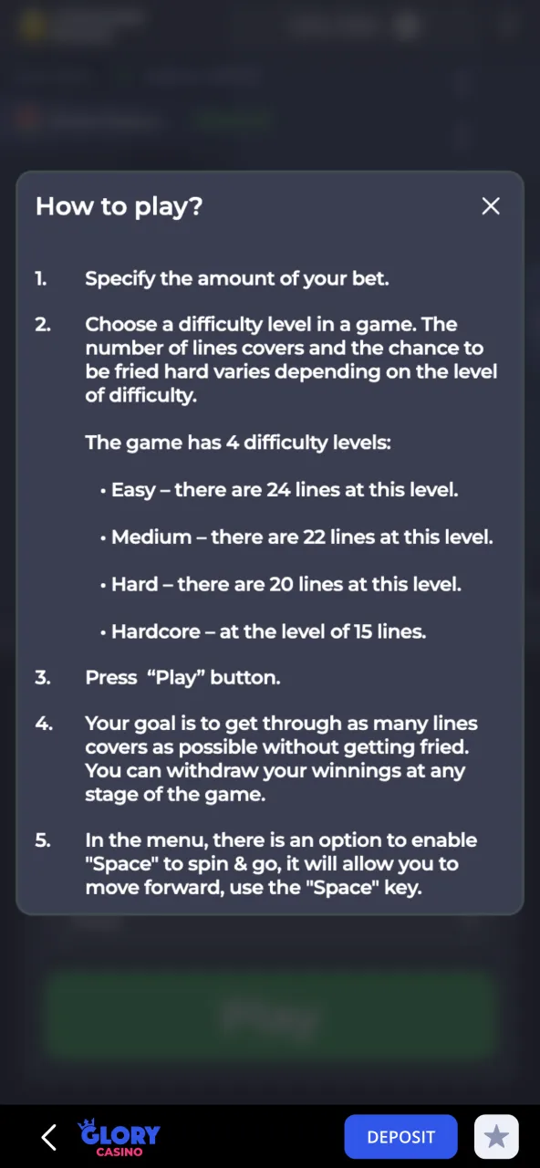 A clear breakdown of the Chicken Road rules at Glory Casino, covering how to play and how to win.