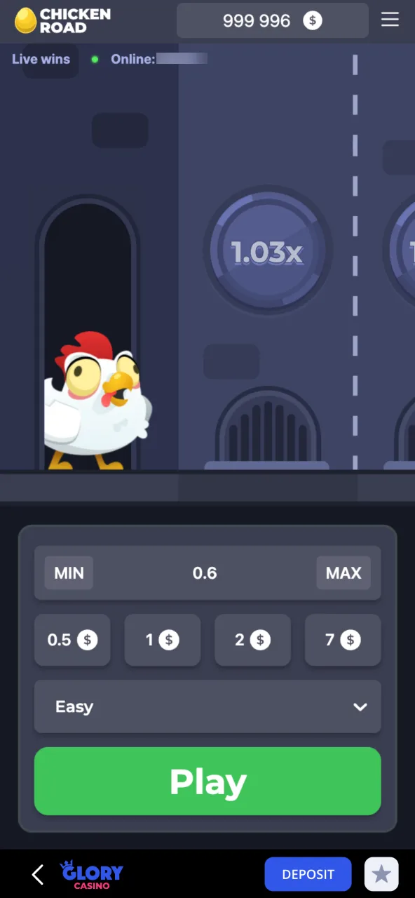 Get a glimpse of the vibrant visuals as a round of Chicken Road begins at Glory Casino.