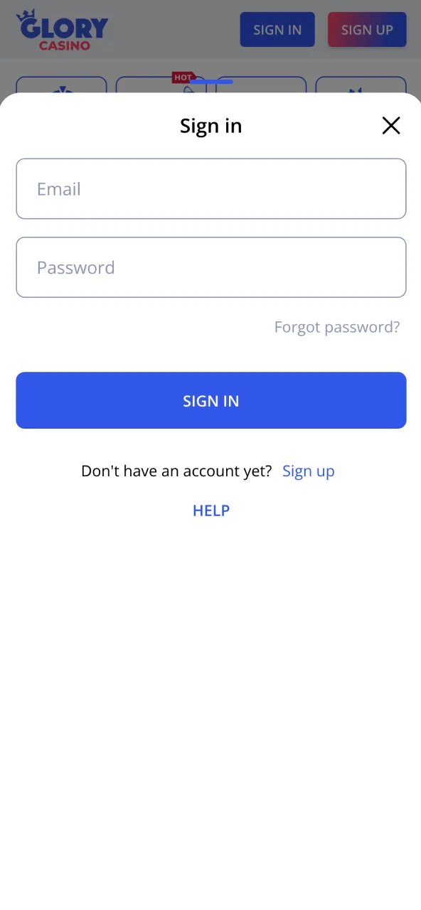 Launch the Glory Casino app and log in to start your session.