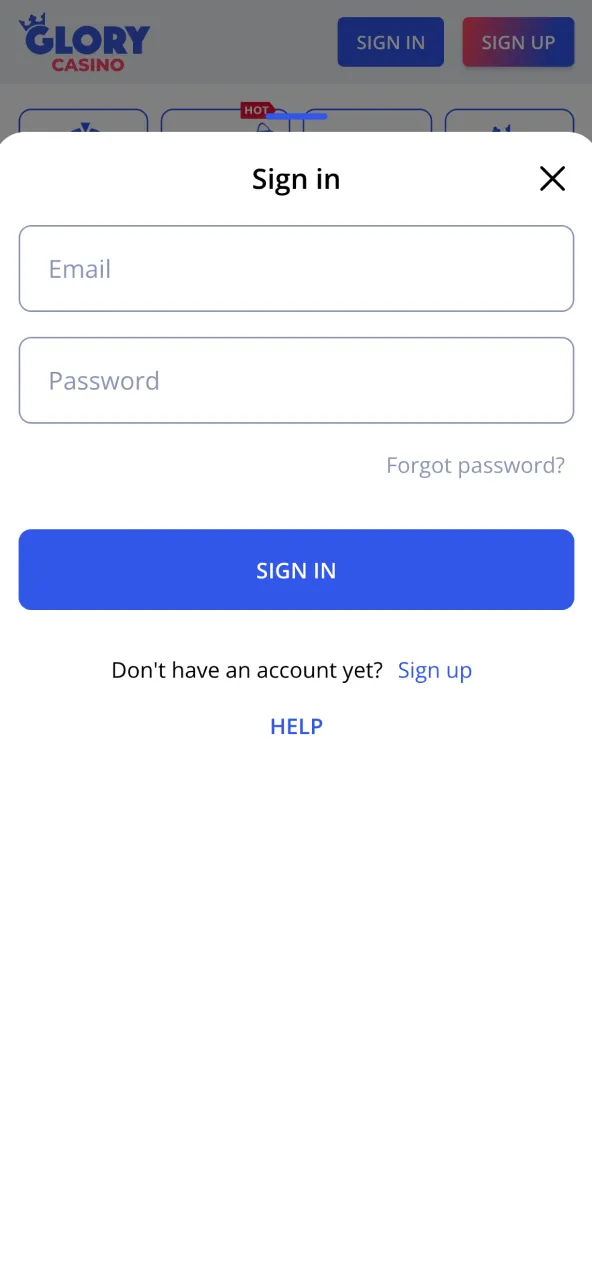 Log in to your Glory Casino account using your new credentials.
